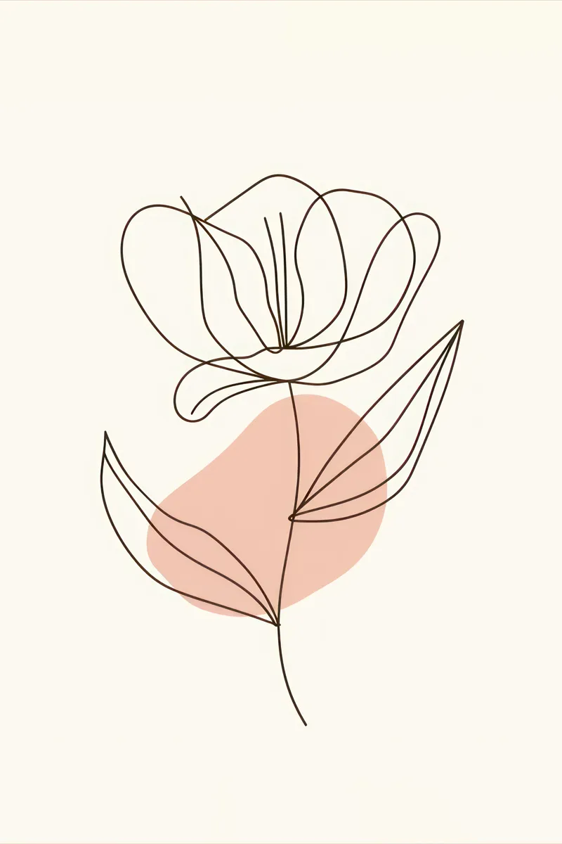 A minimalist line art illustration of a stylized flower