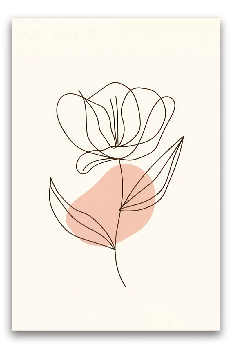 A minimalist line art illustration of a stylized flower wall art